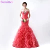 100% Real Sample Sweetheart Watermelon Formal Evening Prom Dresses 2018 Wholesale Sweep Train Organza Mermiad Prom Gowns