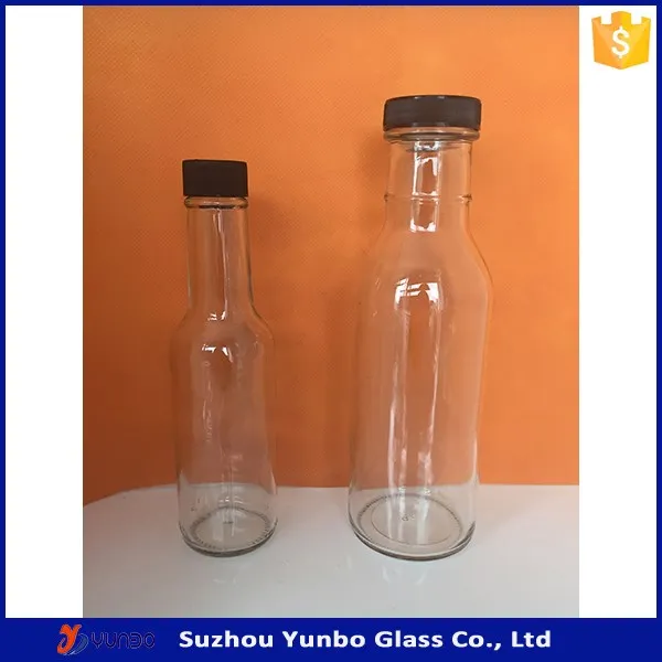 12 Oz. Ring Neck Clear Glass Sauce Bottle W/ 38400 Continuous Thread