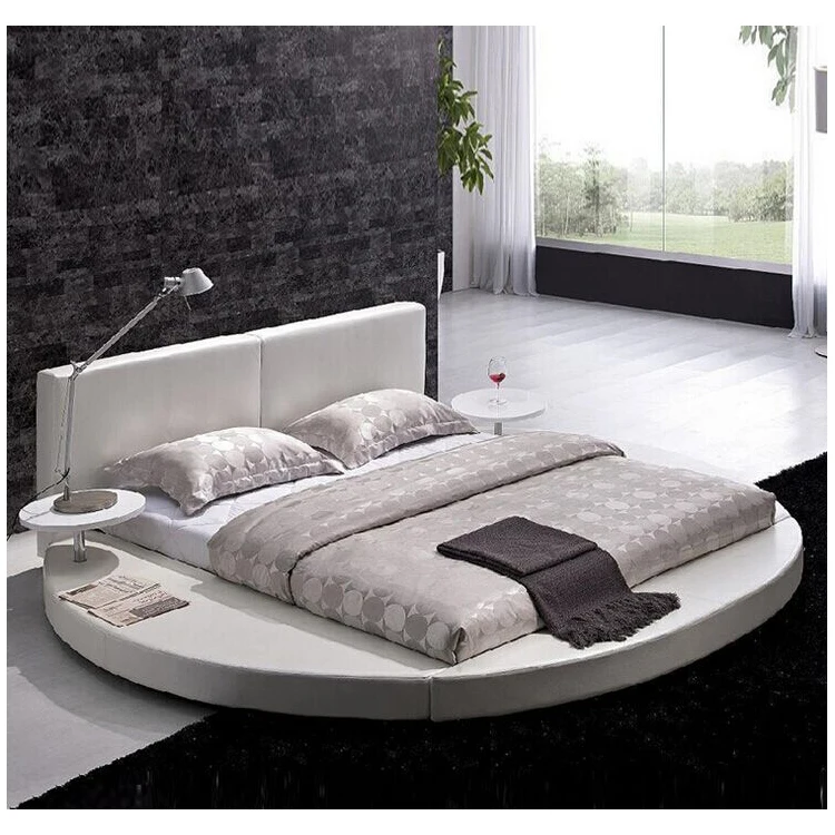 Custom made modern luxury bedroom furniture leather round bed 