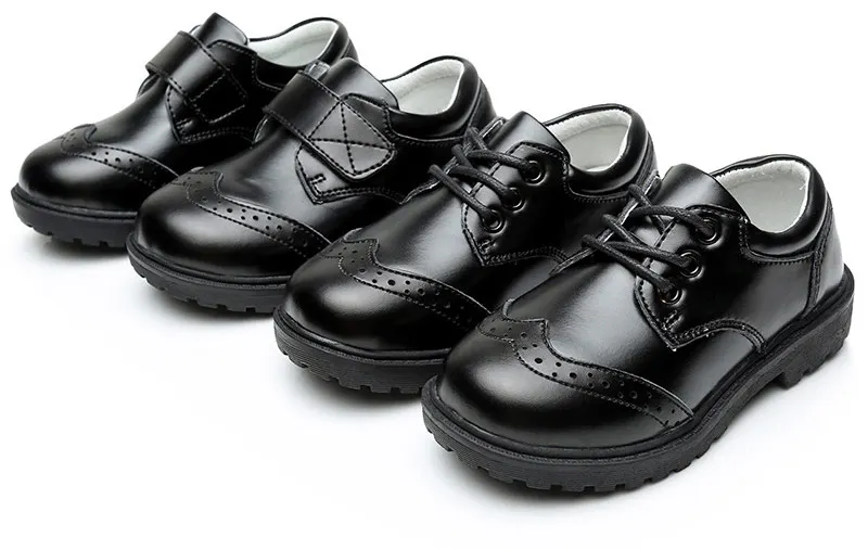 Wholesale Custom Oem Student's Children Kids Genuine Leather Black School Uniform Dress Shoes
