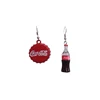 Creative Handmade Red Bottle Cap Earrings Interesting Cola Earrings Asymmetric Earrings Women's Jewelry