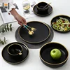 2019 new products ceramic matte black tableware dinnerware set with gold rim