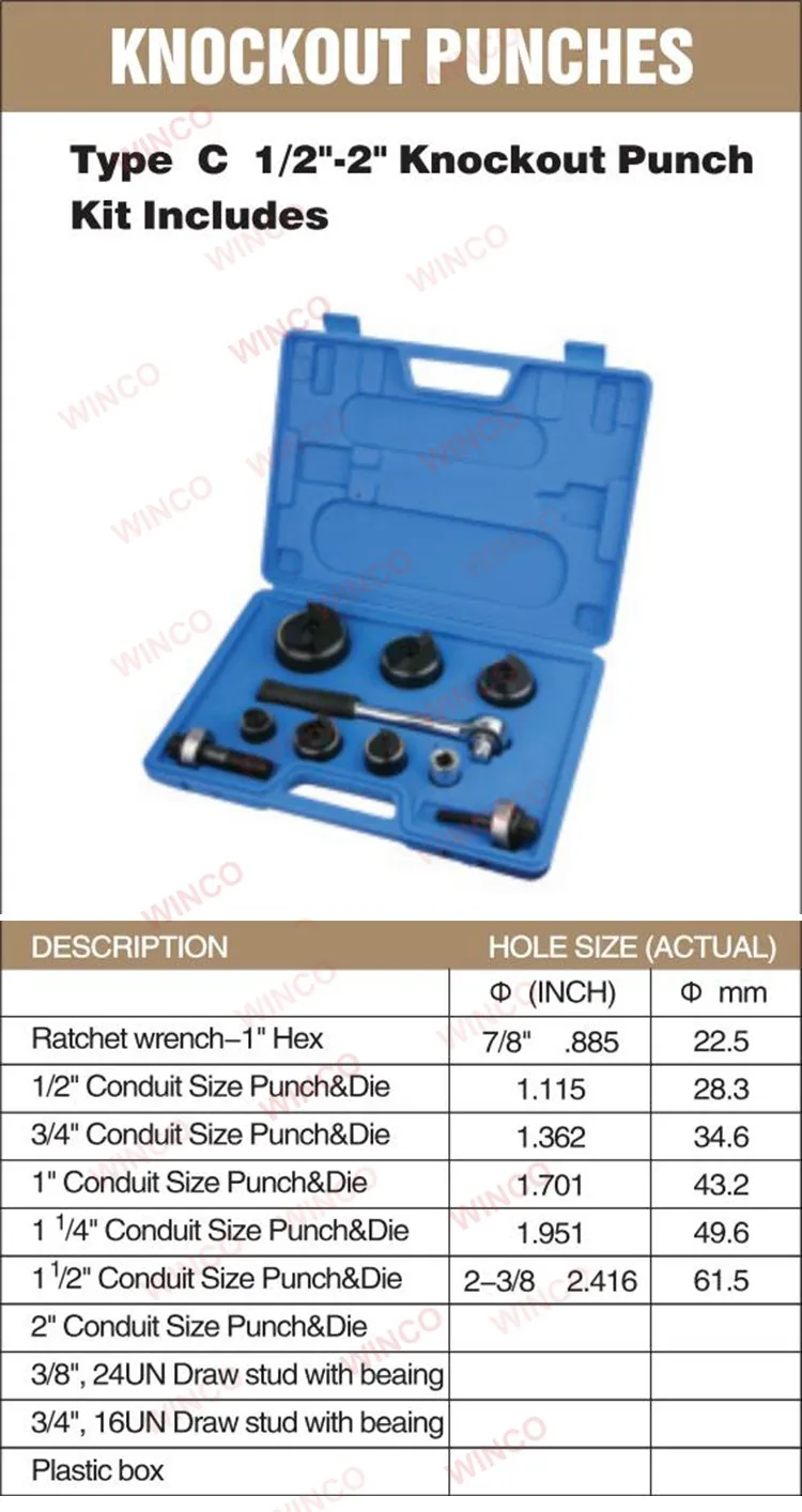 Standard Round Knockout Punches(type C 1/2"2") Buy Round Manual