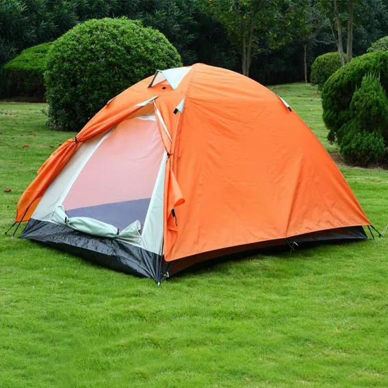 Orange Tent & Waterproof 3 Person Single Layers Dome C&ing Tent With 2 ...
