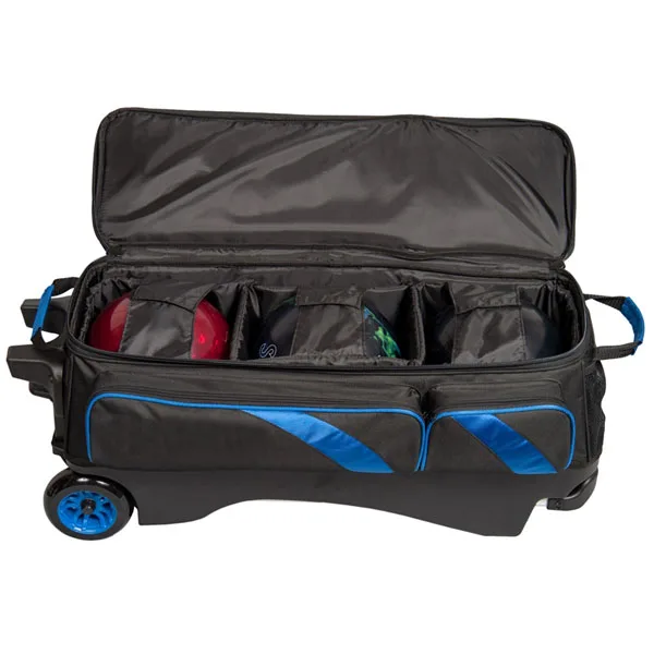 Black Blue Deluxe Triple Roller Bowling Bag 3 Balls - Buy 3 Ball