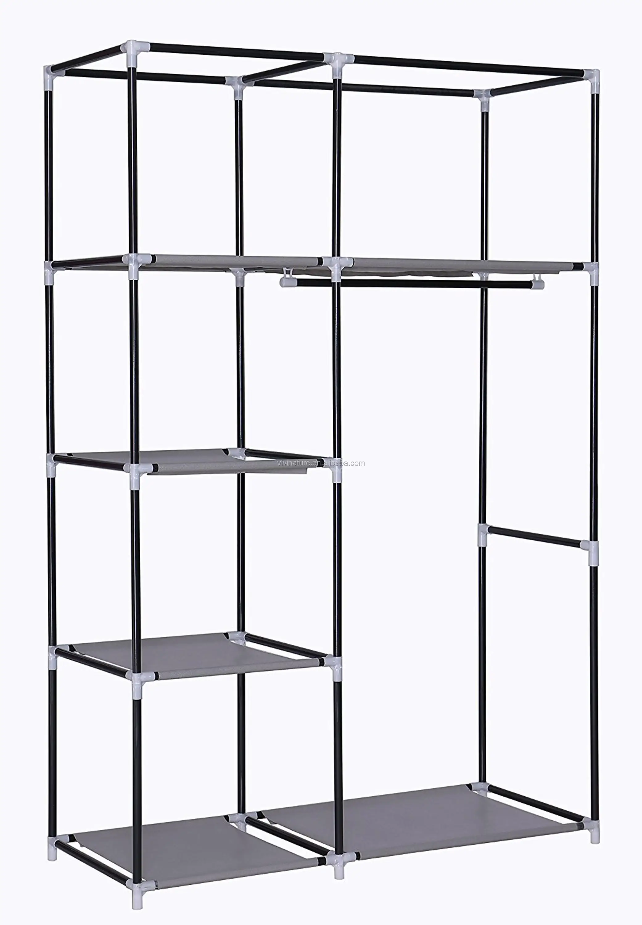 Clothes Closet Portable Wardrobe Storage Organizer With Shelves Grey