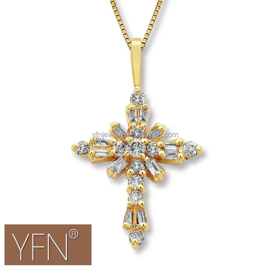 Fashion Silver Jewelry 14k Gold Plated Cross Pendant Chain Necklace