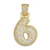 Hip Hop Brass Pave Setting Cubic Zircon Initial Bubble Number 6 Pendant