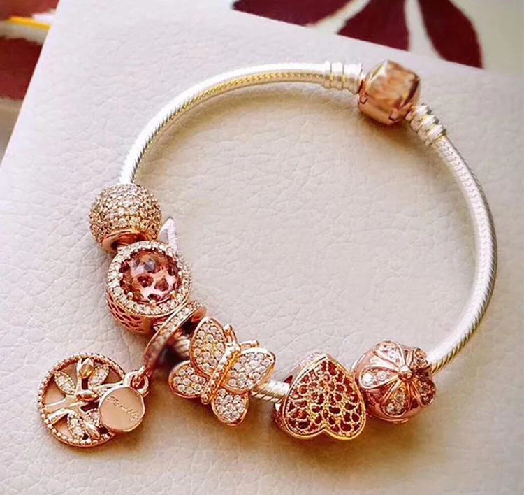 Wholesale Rose Gold Sliding Charm Bracelet High Quality Rose Gold