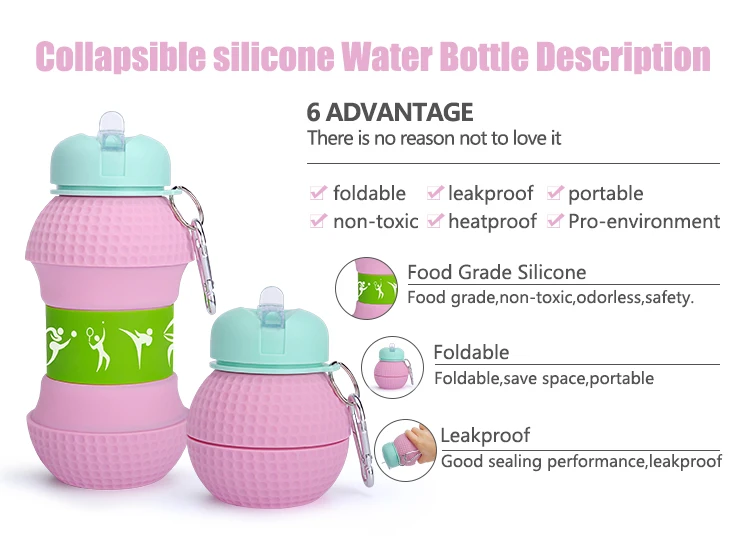2019 New Design Foldable Silicone Custom Water Bottles With Golf Shape