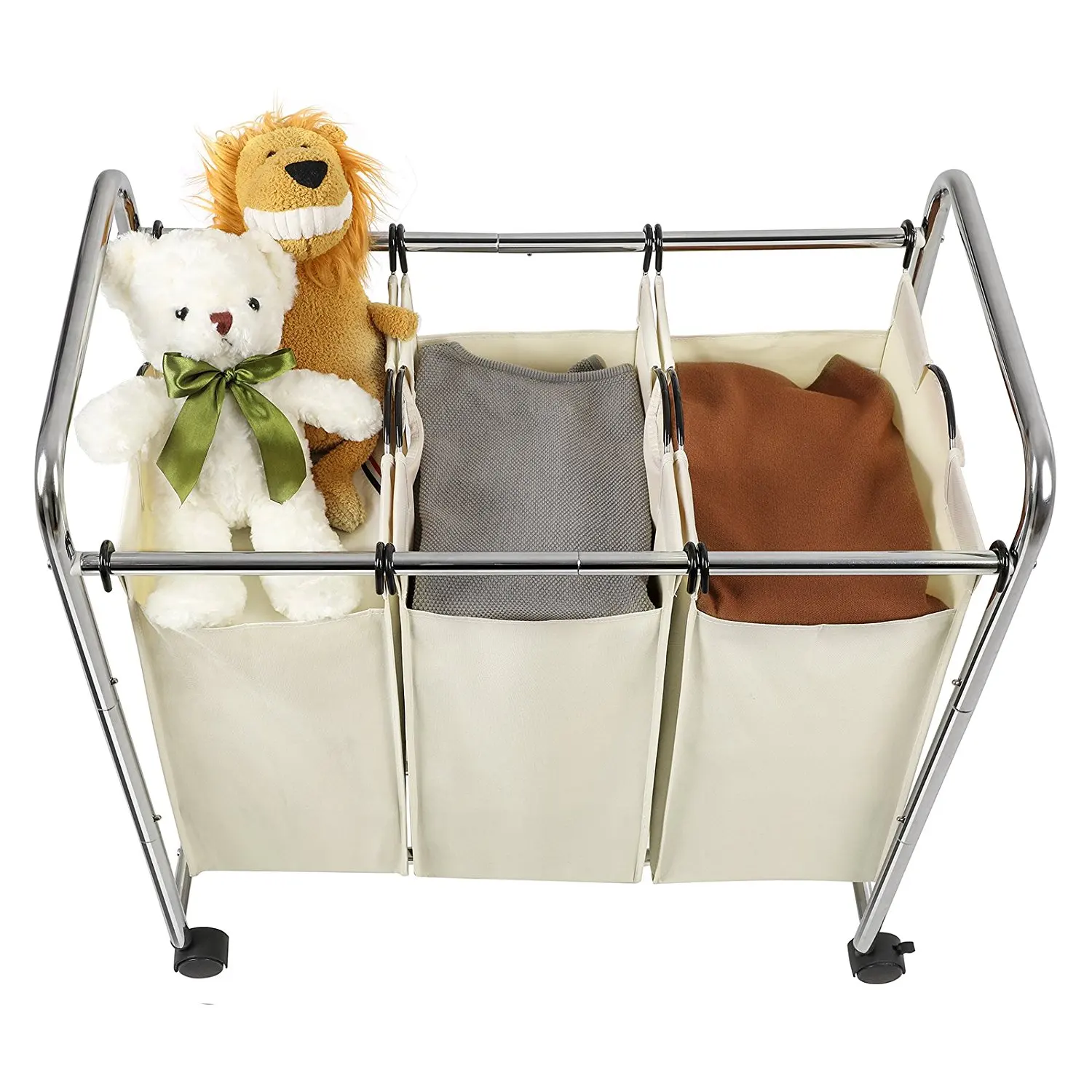 Hot Selling Household Dirty Laundry 3 Sections Cloth Laundry Cart With