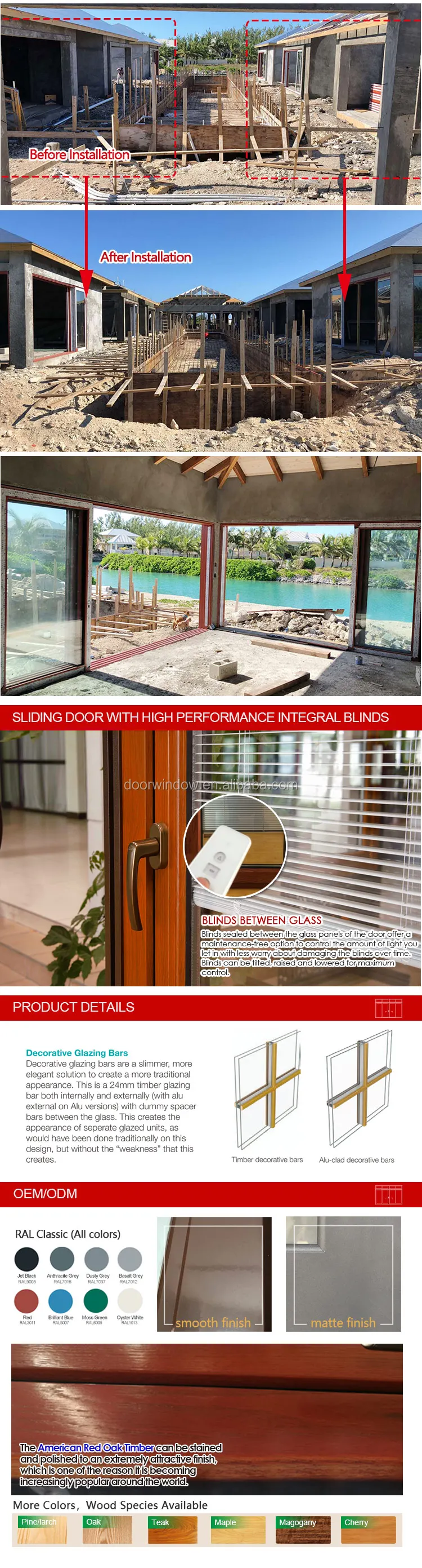 Aluminium clad wood lift and sliding doors / wood grain sliding glass doors