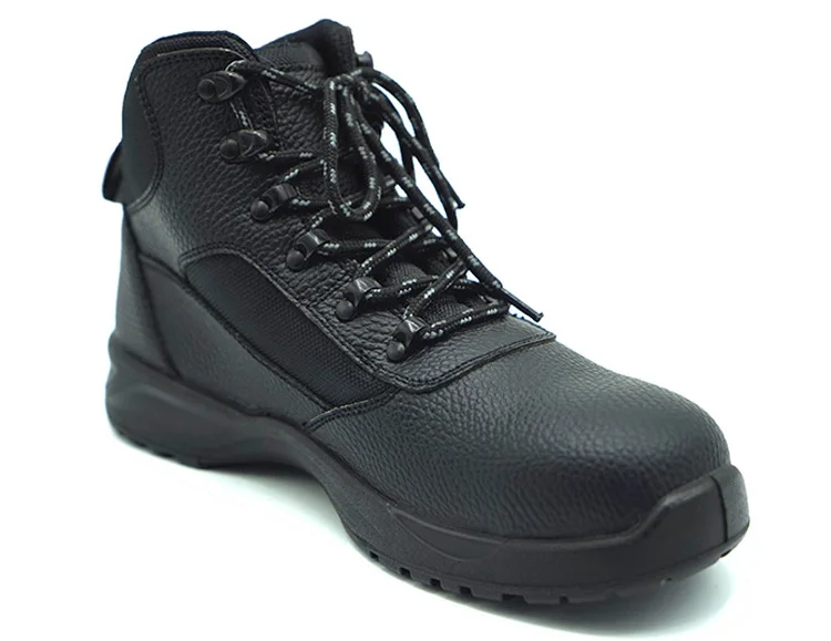 Long Lace Security Shoes Black Genuine Leather Safety Boots In Indian ...