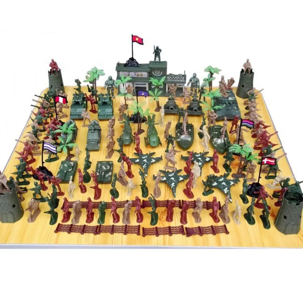 144 pcs 5厘米塑料士兵沙盘场景模型第二次世界大战士兵军事玩具套装