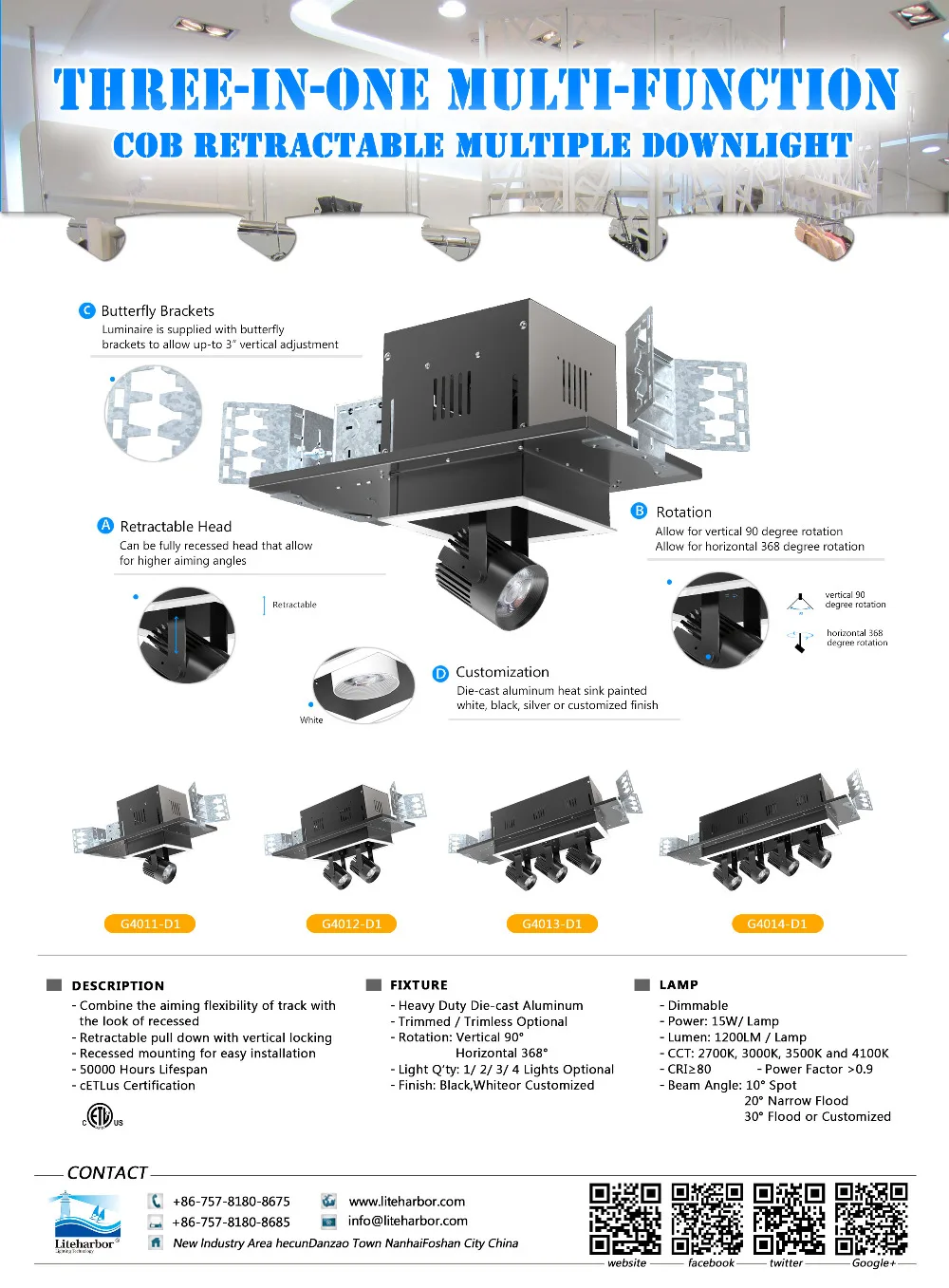 Etl Ul Listed Retractable Pulldown Ceiling Recessed Multi Head Led Luminaires Buy Multi Head Led Luminaires Ceiling Recessed Multi Head Led