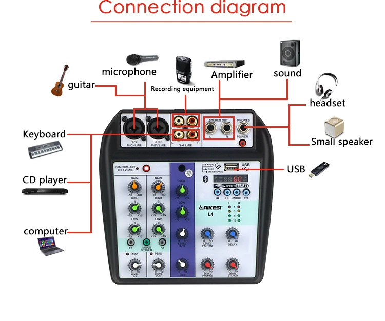 Mezclador profesional de karaoke de 4 canales, mini mezclador de audio, precio