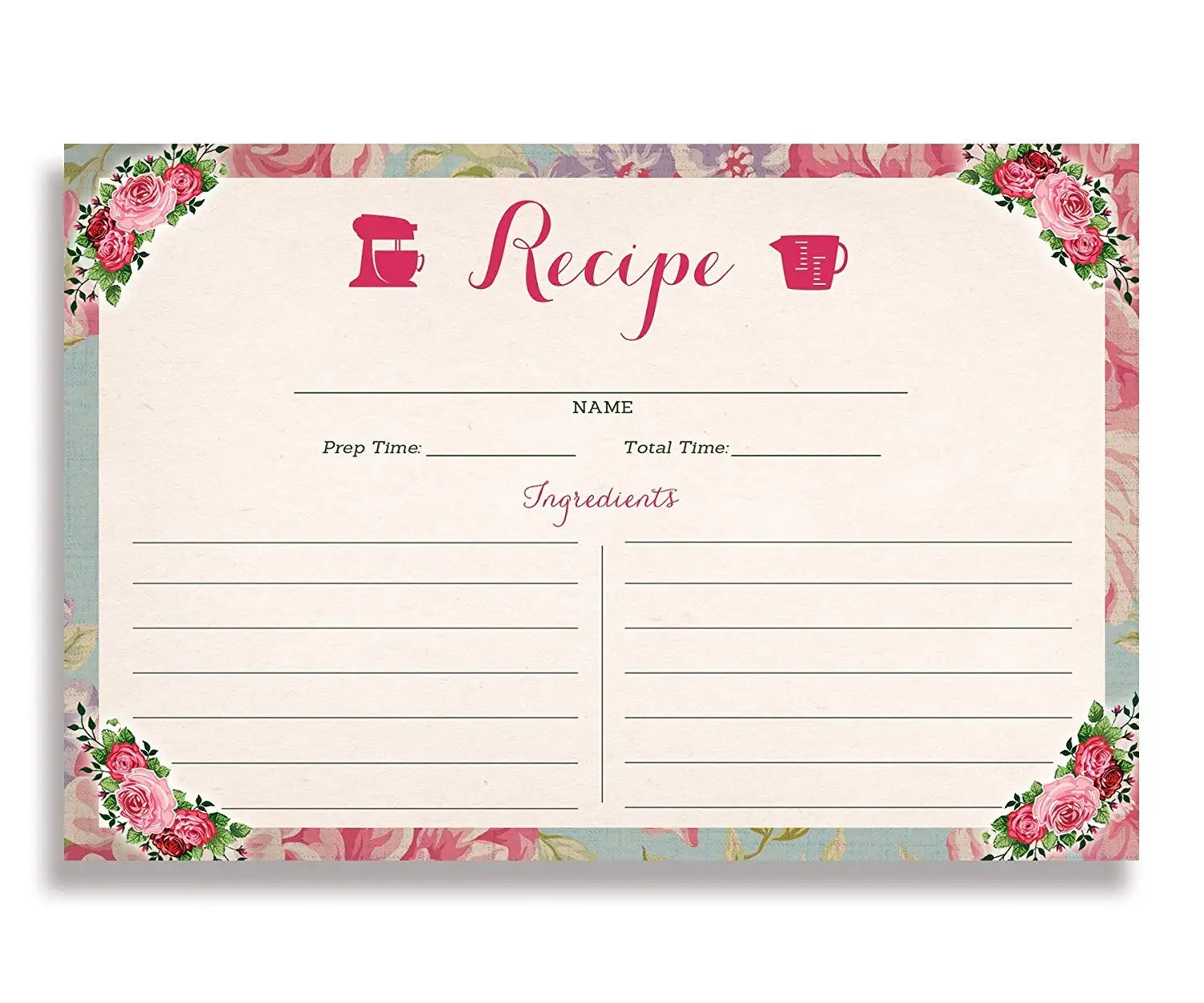 Floral and Gold Stripe Recipe Cards 4x6 inches Set of 25 Mady Gold Double Sided Card Stock Recipe Card Set