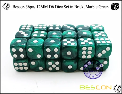 6 SIDED & 12mm SIDES GREEN !! 36 PEARL DICE 