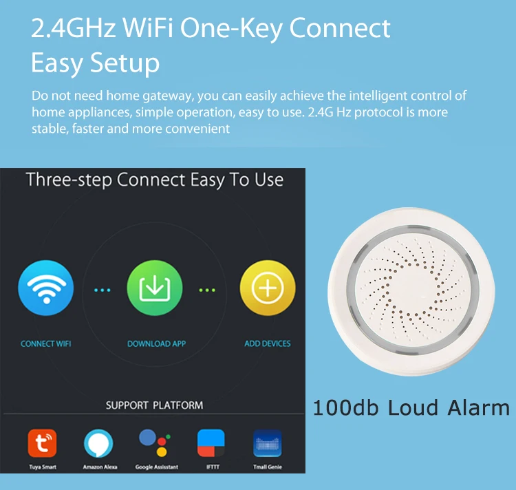 Smart Life APP Wifi Controlled 100dB Siren Alarm Sensor System Supports Echo Show and Google Home