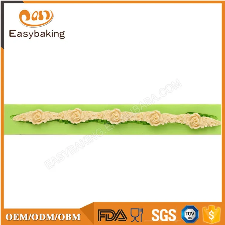 ES-4306 Multiduty flower shape fondant cake border silicone mold for wedding cake decorating