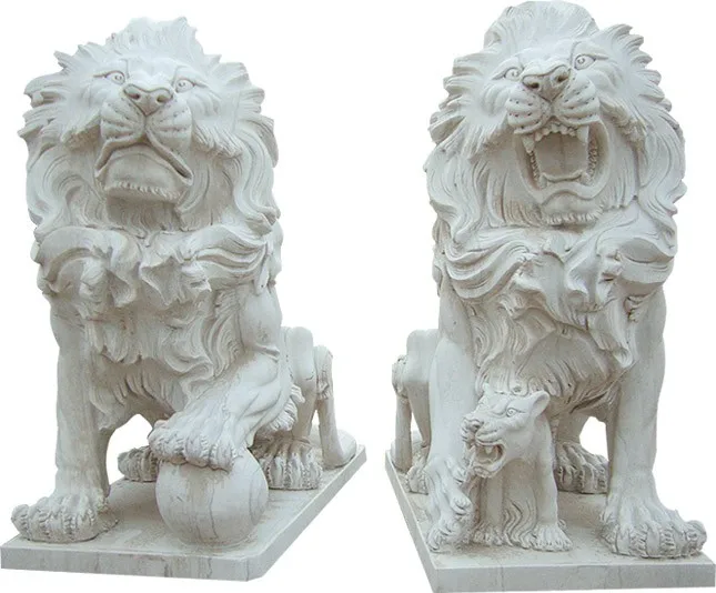 White Marble Lion Carving Animal Standing Lion Sculptures Garden Stone Statues