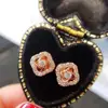 Glamorous and shining rose shape with three wearing methods 18K Gold Natural Diamond stud earrings