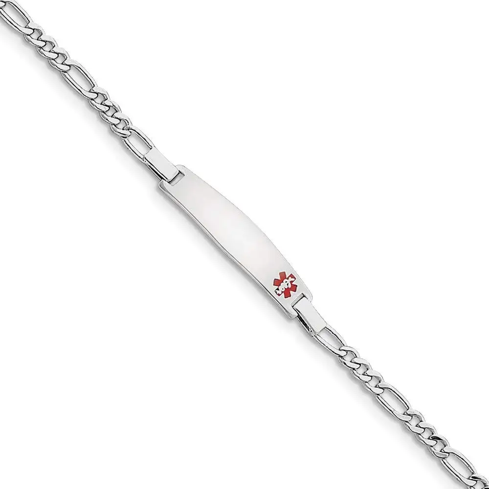 Sterling Silver Rhodium-plated Medical ID Figaro Link Bracelet