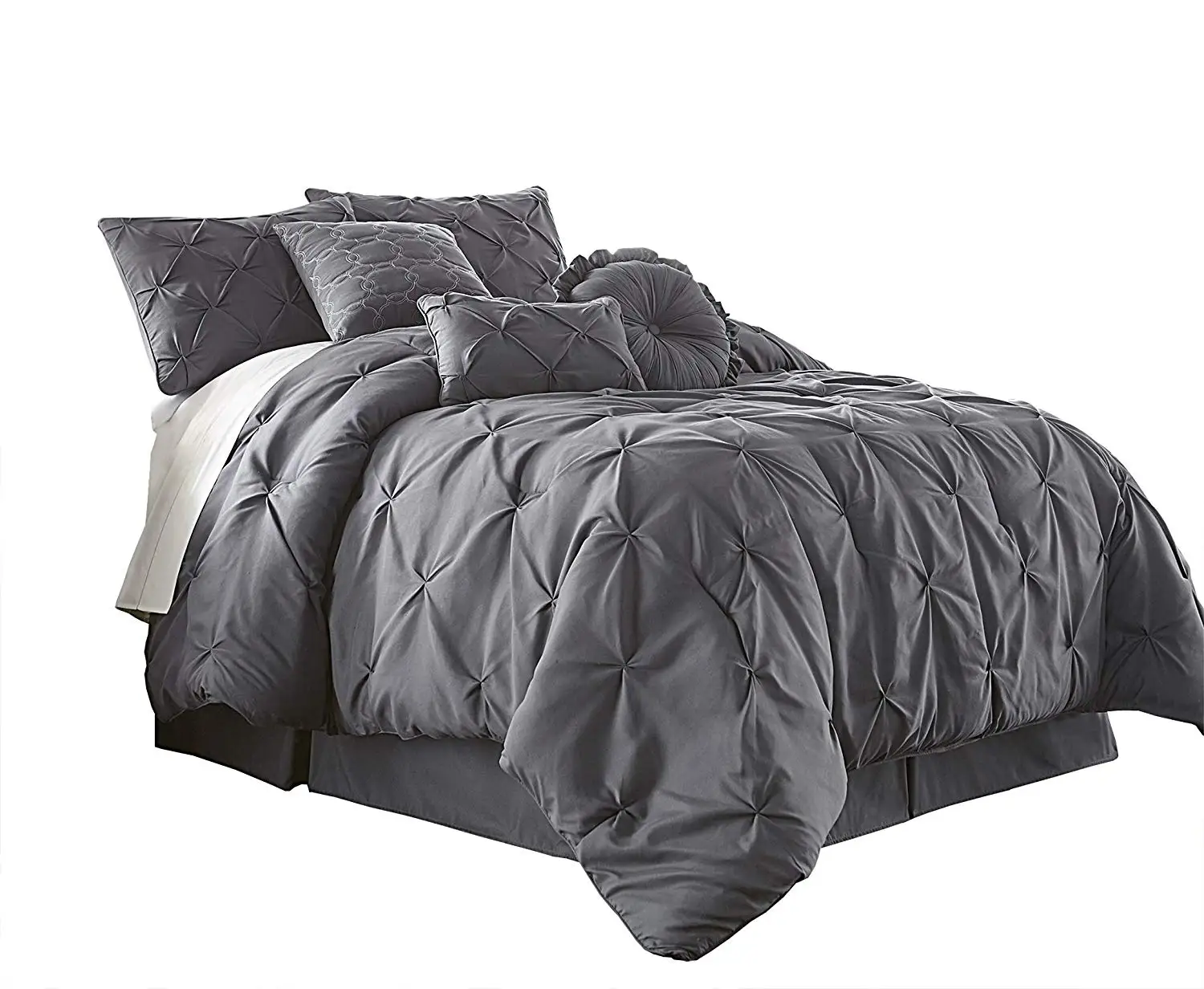Chezmoi Collection Sydney-Com-Gray-Full 7-Piece Pintuck Bedding Comforter Set