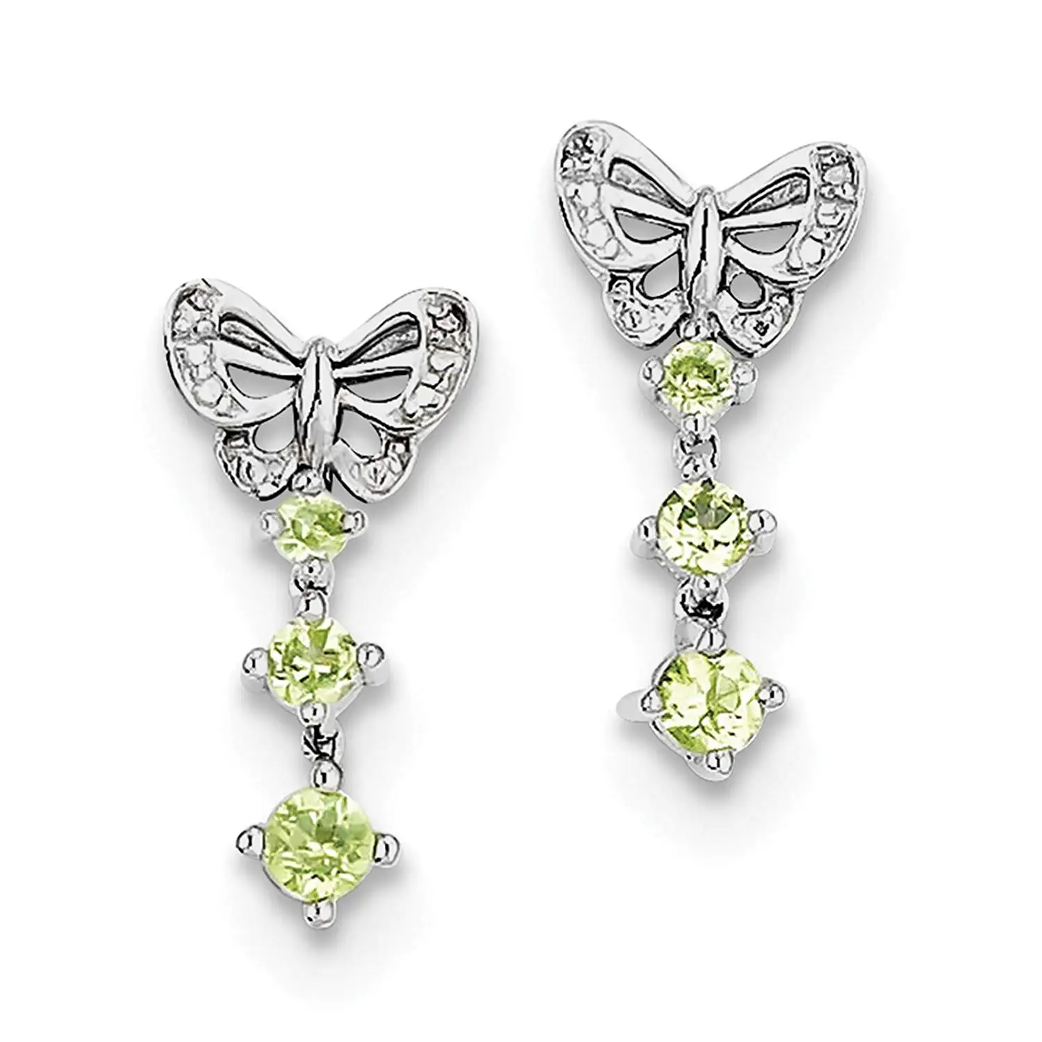 925 Sterling Silver Rhodium-plated Blue Topaz Peridot /& Diamond Butterfly Dangle Earrings