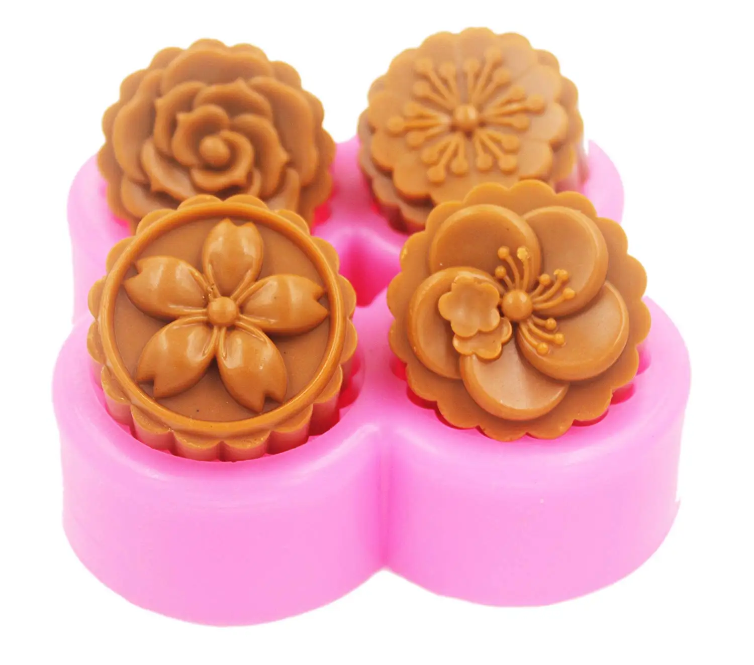 Longzang Silicone Soap Molds Shapes Flowers 4 cavity Soap Mold Silicone Soap Molds