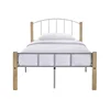 King Single Metal Bed Frame with Solid Rubberwood Pole in Natural Silver