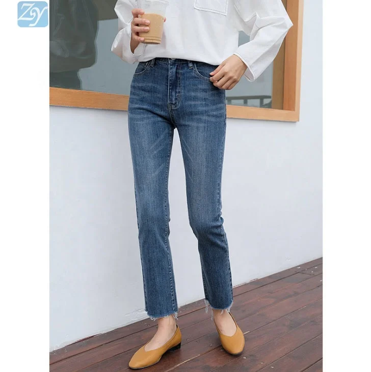 Premium ladies fashion design denim mom jeans woman straight old look jeans