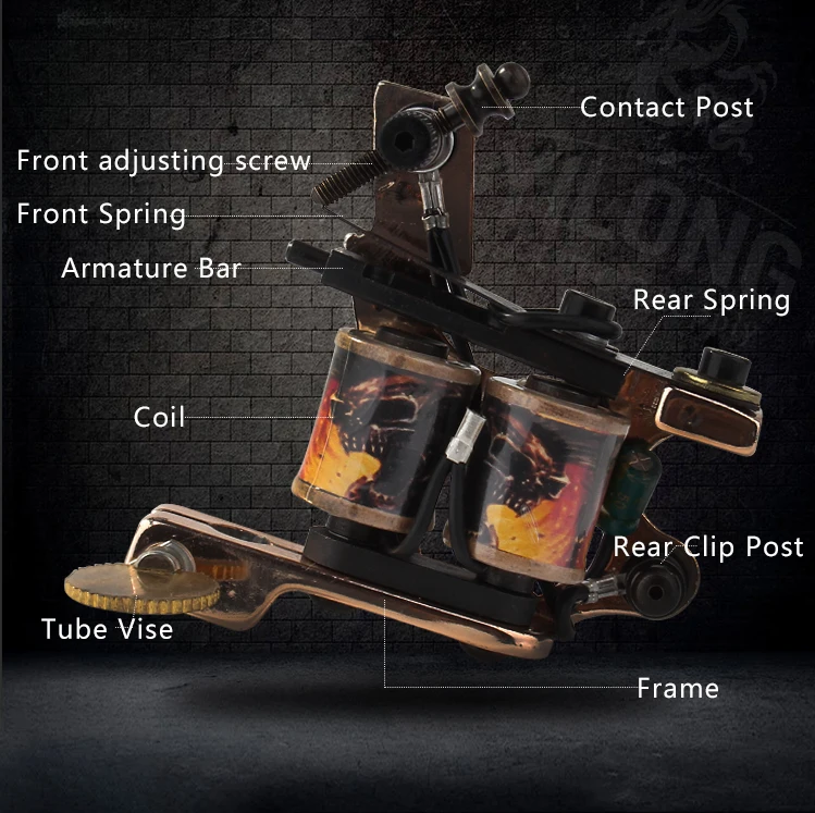 Yilong High Quality Copper Professional Tattoo Alloy Coil Cut Machine 10 Wrap steel Iron Core Machine For Tattooing