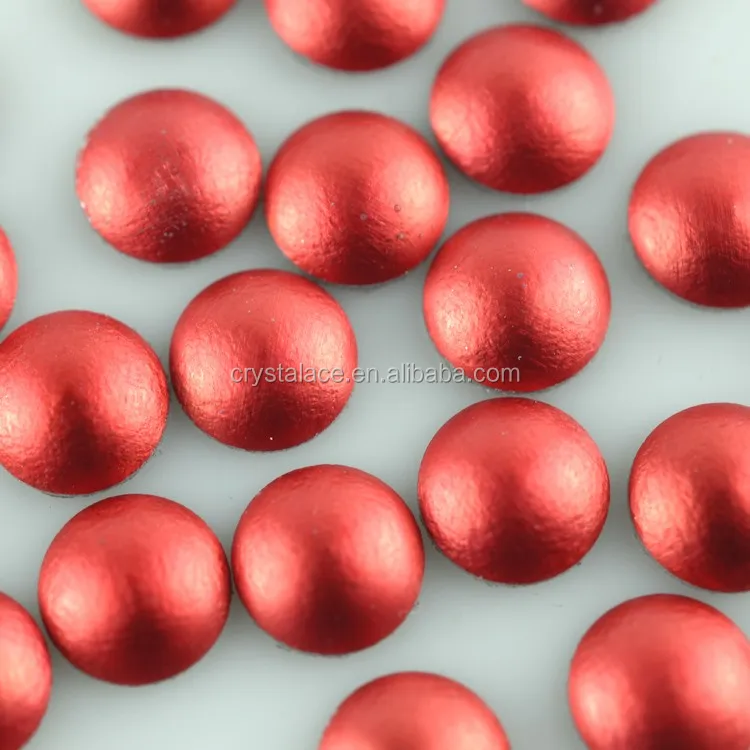 Lead free Frosted , Matte Red round pearls, Hot fix aluminum half round pearls for shoes