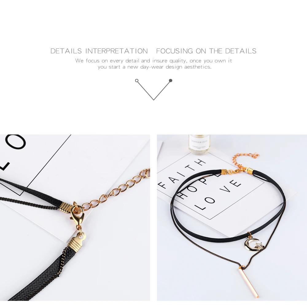 Latest Design Trendy Jewelry Wedding 2 Layers Black Lace Leather Chocker Necklace For Women