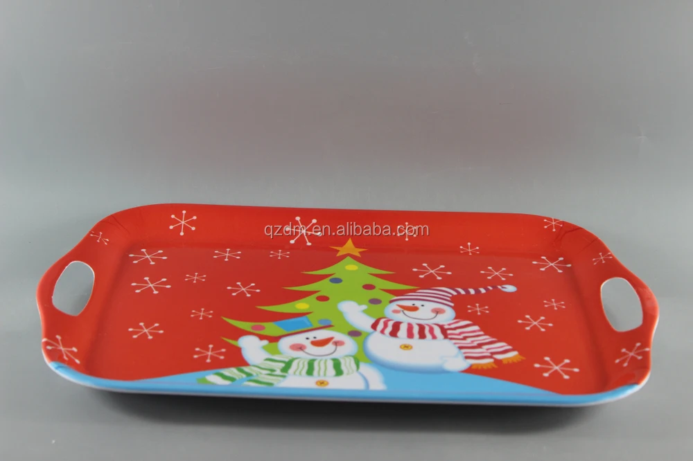 Hot Sale Christmas Serving Tray/Melamine Tray With Handle For Xmas