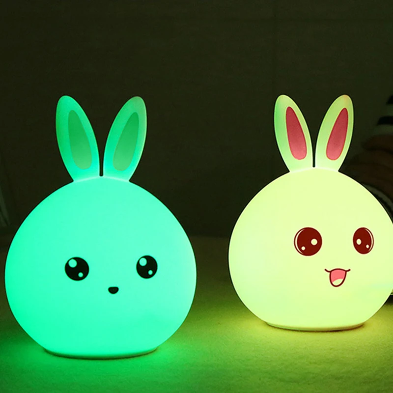 Zogifts Rechargeable 7 Colors Rabbit Usb Children Animal Light Silicone Soft Cartoon Baby Nursery Lamp Led Night