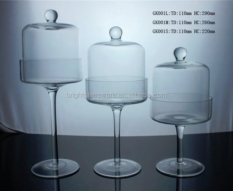 Handmade Bell Shape Glass Cake Cover Candle Jar With Bell Cloche Dome