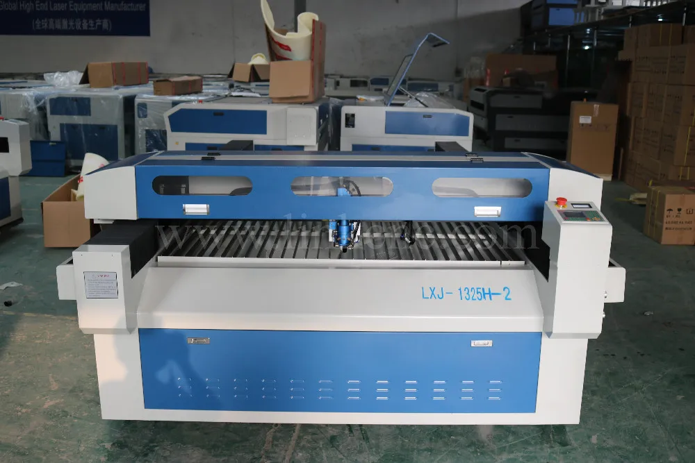 Double laser heads metal wood glass fabric laser engraving cutting machine / link cnc laser machine LXJ1325-H-2