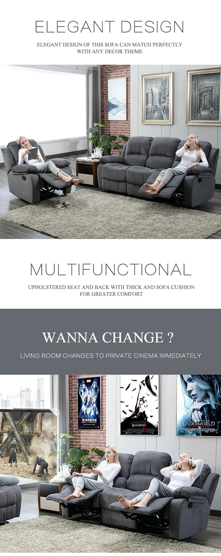 fabric recliner sofa