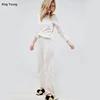 KY loose fit casual 58% Cotton, 42% Polyester Mix & Match Crew neck Long Sleeve pyjama sets women night suit for ladies
