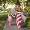 Fashion 4th Of July maxi SMOCKED dress wide red and white stripes match blue dot sleeveless dress for mom and baby sets