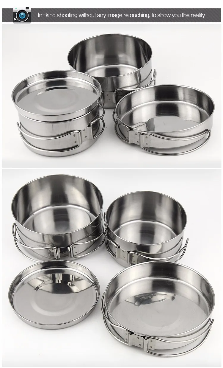 Camping Tableware Set 4 Pieces Camping Stainless Steel Cookware Set Camping 