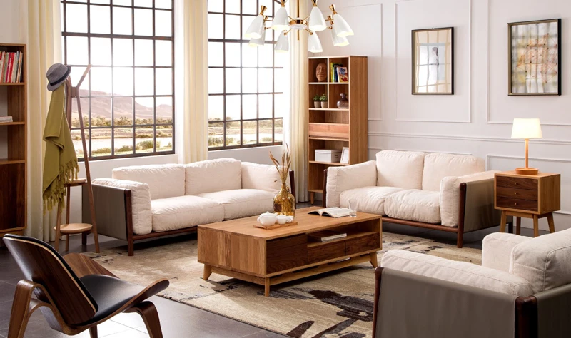 Nordic wooden apartment living room sets, modern living room home furniture