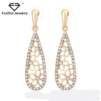 Fashion Women Lovely Elegant Zircon Rhinestone Hollow Out Flower Fashion Women Lovely Elegant Zircon Rhinestone Hollow Out Flower Shape Long Drop Earrings