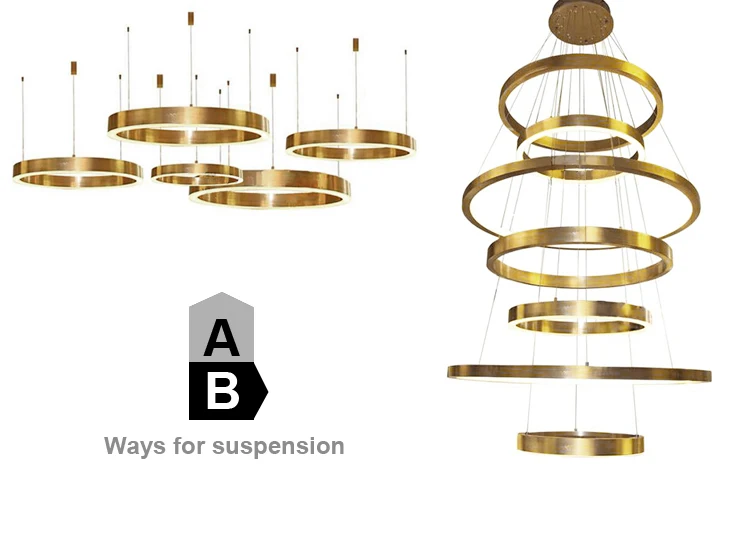 Modern brass gold color acrylic shade round LED circle ring pendant lamp