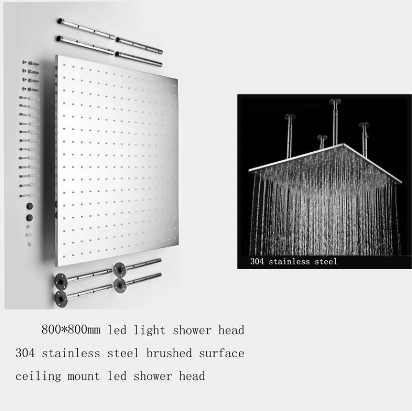 Led Big Ceiling Mounted Overhead Rain Shower Head Stainless Steel