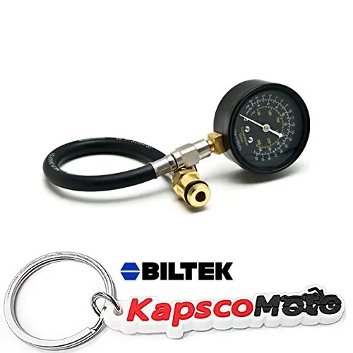 Biltek Automotive Flex Drive Cylinder Compression Check Tester 14mm & 18mm 0-300 PSI + KapscoMoto Keychain