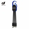 D Shaped locking Twist Lock Carabiner 4 3 in 1 LED logo light up usb charging cable for smartphones