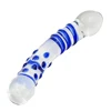 Beautiful blue huge realistic glass dildo 2 heads for woman